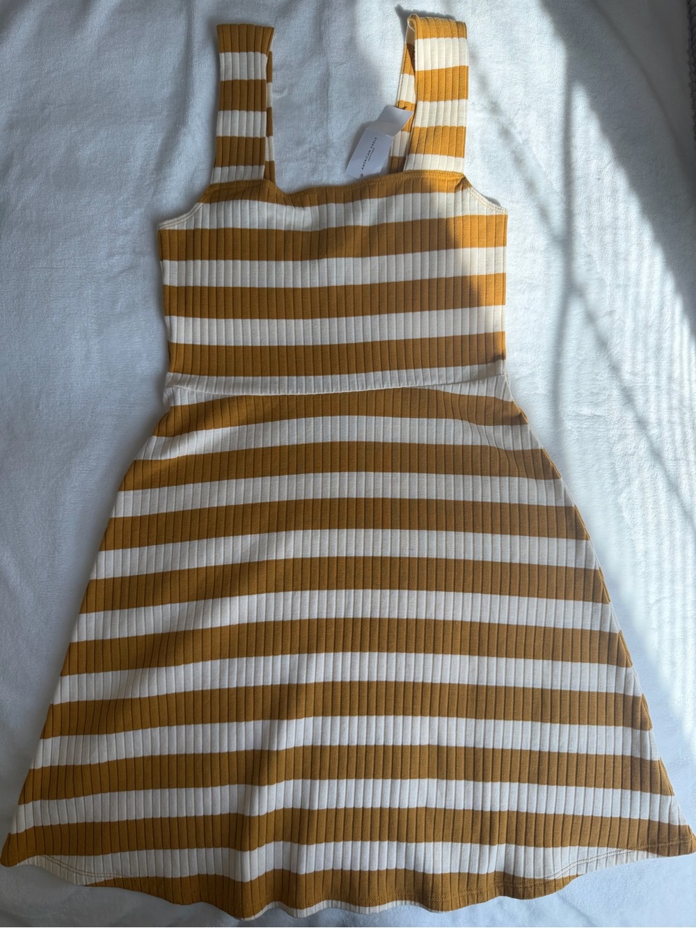 American Eagle Outfitters Mustard and White Striped Ribbed Mini Dress